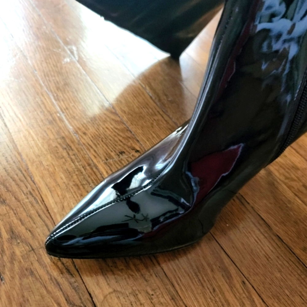 Black Patent Leather Knee-High Boots - Picture 14 of 14